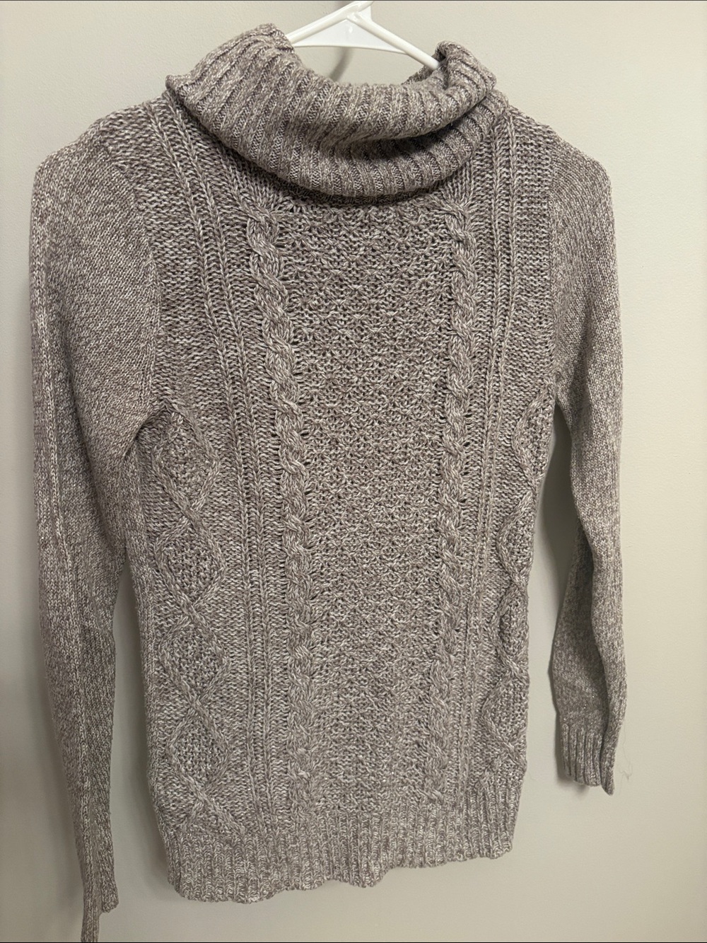 Turtleneck Cable-Knit Sweater - Light Brown/Grey